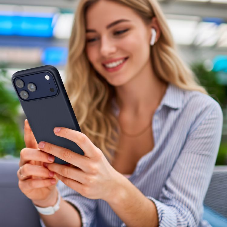 Cannes PU Leather Case for iPhone 17 Pro Max with Strong Magnets, Shock-Resistant Bumper, MagSafe Compatibility, 5ft. | 1.5m Drop-Tested, Soft PU Leather Material - Blue