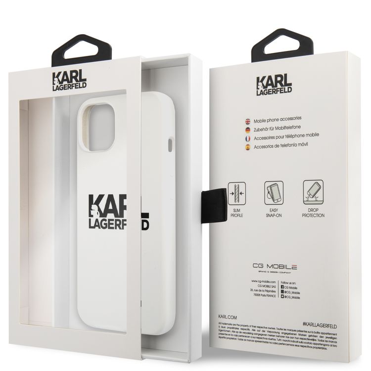 CG MOBILE Karl Lagerfeld Liquid Silicone Case Stack Logo Compatible for iPhone 13 (6.1") Easy Access to All Ports, Scratch Resistant, Drop Protection Back Cover