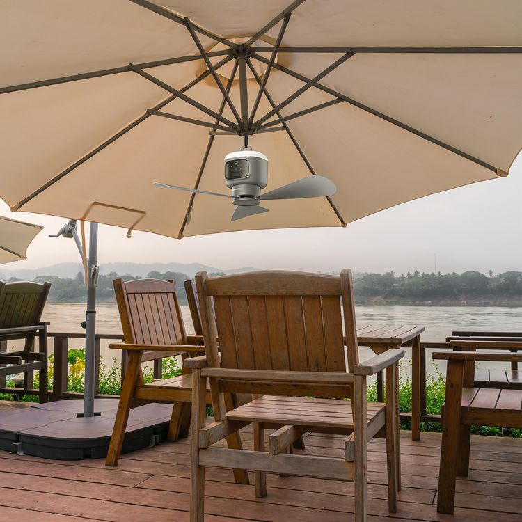 Porodo Lifestyle Camping Rechargeable Ceiling Fan with 12000mAh Battery Capacity, Adjustable Wind Speed, Low-Noise Operation, 4 Speed Levels, Remote Controller - Gray