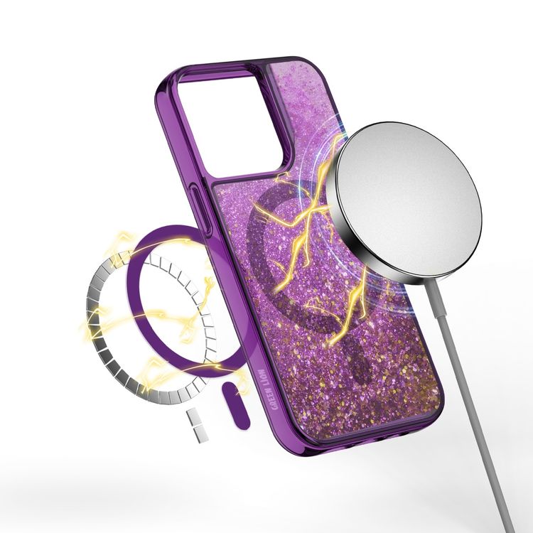 Green Lion Magnetic Happiness 3D Glitter Resin Case for iPhone 14 Pro - Pink