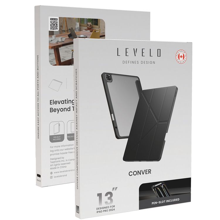 Levelo Conver Clear Back Hybrid Case for iPad Pro 13", Lightweight Design, Precise Cut-Outs, Easy Snap-On - Black 