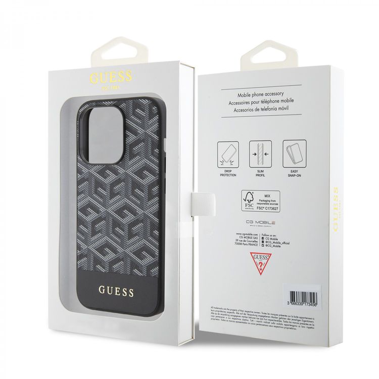 Guess Magsafe Leather Case with Gcube Stripe Pattern - Black - iPhone 15 Pro