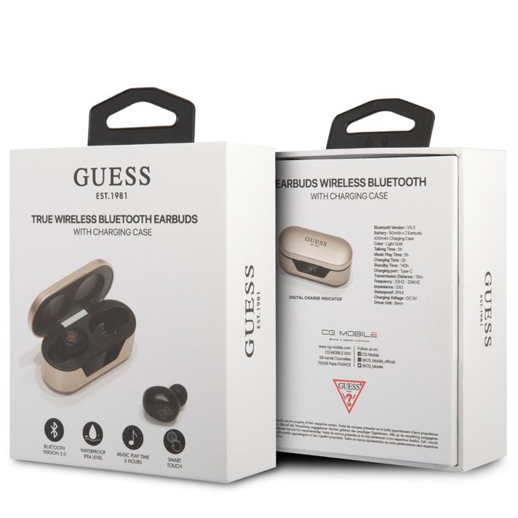 CG MOBILE Guess GUTWST31ED TWS Digital Earbuds BT5 Classic Logo, Universal, Waterproof - Gold