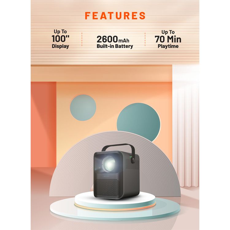 Porodo Full HD Portable Projector with 1920x1080 pixels Resolution, 3000 Lumens, 16:9, 4:3 Aspect Ratio, 45W Power, AC 100V-240V 50/60Hz, 3.5mm AUX, USB, HDMI Ports - Black