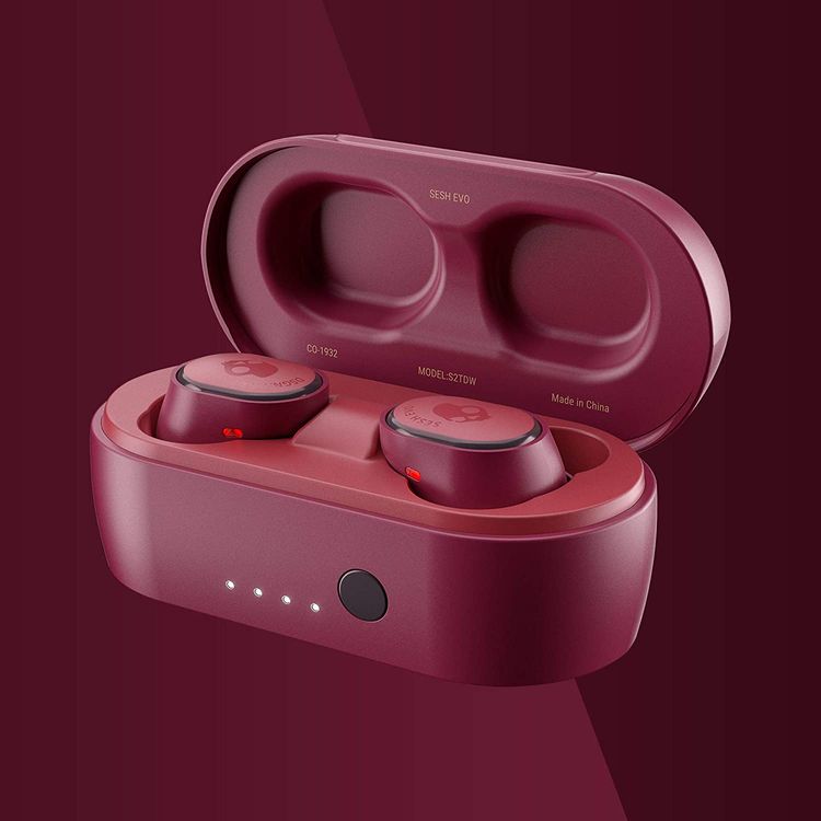 Skullcandy Sesh Evo True Wireless In-Ear Earphones with Call, Track and Volume Control, 24-hours Battery Life + Rapid Charge, IP55 Sweat, Water and Dust Resistant, 3 EQ Modes (Music, Movie, Podcast) - Deep Red