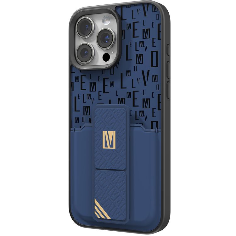 حافظة Levelo Morphix Gripstand مع حامل بطاقات لهاتف iPhone 16 Pro Max، حامل بطاقات مدمج، زوايا مقاومة للصدمات، ملمس نحيف بدون غطاء، حافة كاميرا مرتفعة، مادة فائقة المتانة - أزرق