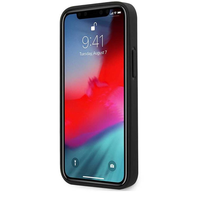 سي جي موبايل جراب هاتف فيراري On Track كربون PU صلب مع خطوط وشعار معدني متوافق مع ايفون 12 ميني (5.4 بوصة) جراب هاتف محمول مضاد للخدش مرخص رسميًا - أحمر