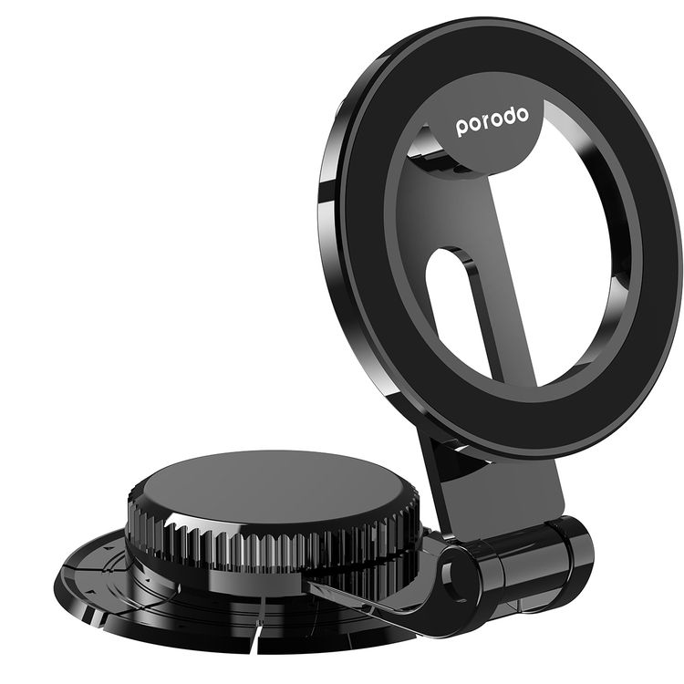 Porodo Zinc Alloy Magsafe Dash Mount with 360° Rotating Base, Zinc Alloy Material, x42 Embedded N52 Magnets, 4500Gauss Magnetic Force, One Hand Operation - Black