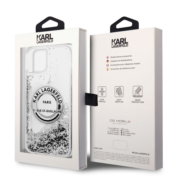 Karl Lagerfeld Liquid Glitter Case Silicone Round RSG Logo Ultra-Thin iPhone 14 Compatibility - Silver
