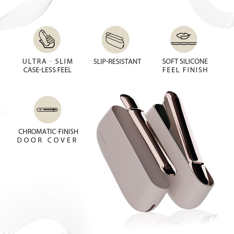 غطاء سيليكون Levelo Iris Pro لجهاز IQOS ILUMA 2023، مقاوم للانزلاق، ملمس ناعم من السيليكون، مقاوم للصدمات والماء والغبار، غطاء باب من البلاستيك، نحيف للغاية - لون بيبل بيج