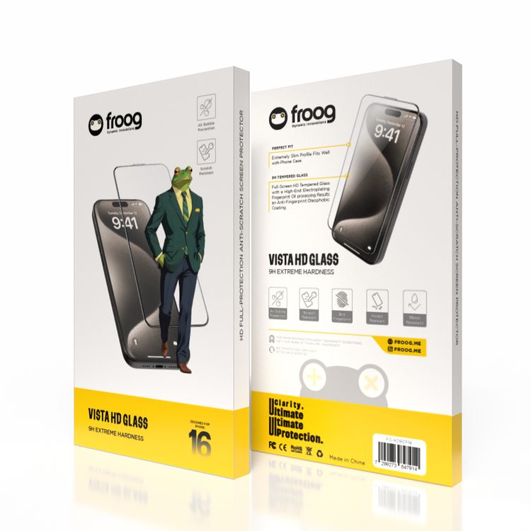 واقي شاشة Froog HD لهاتف iPhone 16، مضاد لبصمات الأصابع، مقاوم للماء، مقاوم للخدش - شفاف