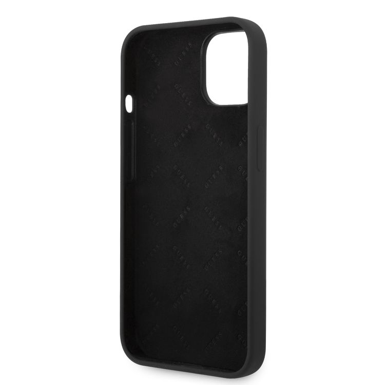 Guess Liquid Silicone Case With PC Camera Outline & Script Metal Logo - iPhone 14 - Black