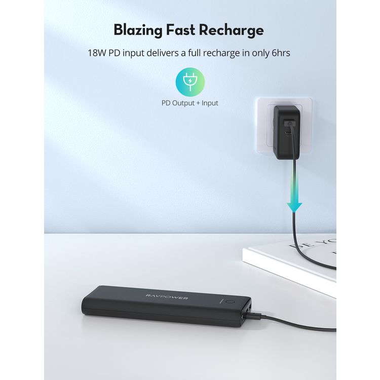 RAVPower 3-Port Power Bank 20100mAh Power Delivery + Quick Charge 30W, High Speed Charging, Universal Portable Charger Compatible for Type-C, USB-A Port