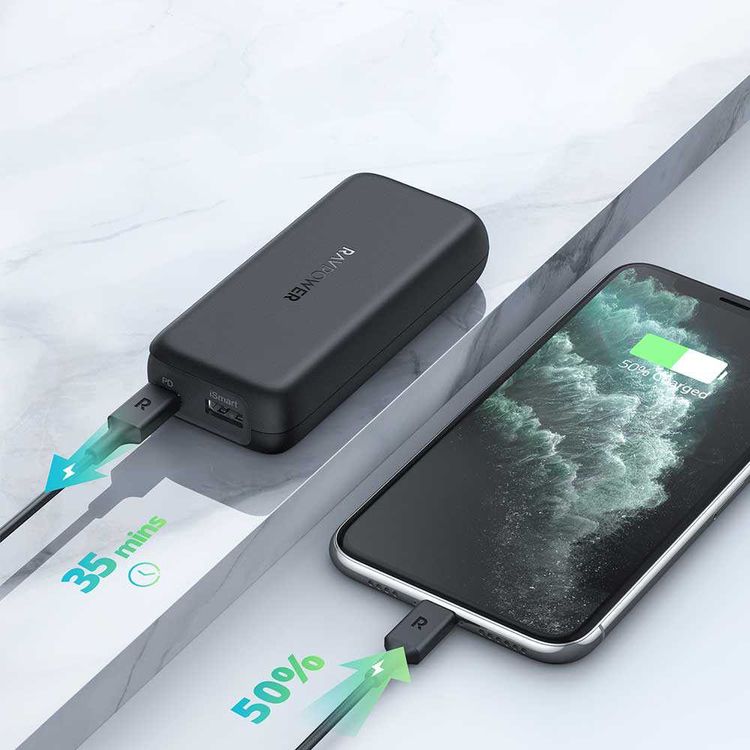 أسود - بنك طاقة محمول بمدخلين من ماركة راف باور