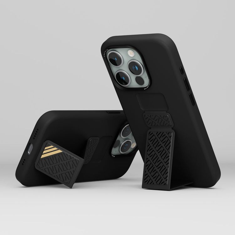 Levelo Morphix Silicone Case with Leather Grip for iPhone 15 Pro Max - Black