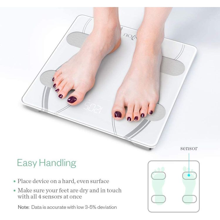 Anjou Body Weight Scale, Bluetooth Smart Wireless High Precision Digital Body Weight Scale / Composition Analyzer / Health Monitor with iOS and Android App for Body Weight / Fat / Water / BMI / BMR / Muscle Mass - White