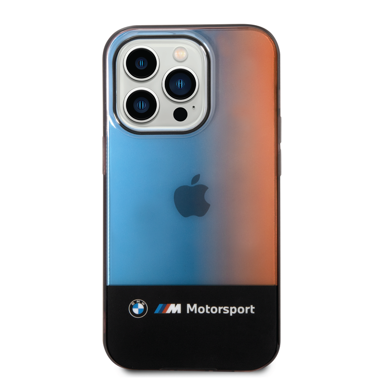 BMW Motorsport Collection PC/TPU IML Case with Printed Middle Tricolor Fading Stripe iPhone 14 Pro Max Compatibility - Black