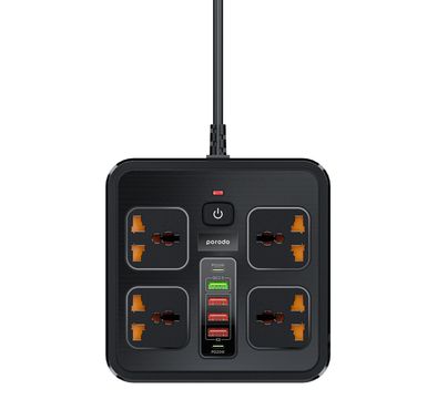 Porodo 3USB-A & 2Type-C Multiport Socket with UK Plug - Black