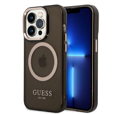 Guess Magsafe Case With Translucent Gold Outline - iPhone 14 Pro - Black