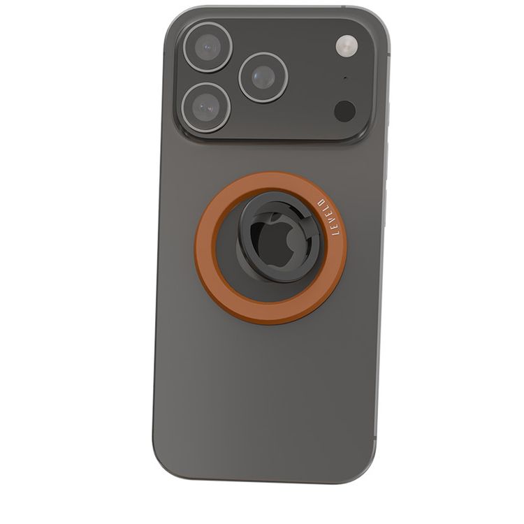 Levelo Lucero 2-in-1 Phone Ring Holder with N52 Magnets, Non-Slip Surface, 135° Flip Design, Comfortable Grip, 4000GS Magnetic Force - Orange