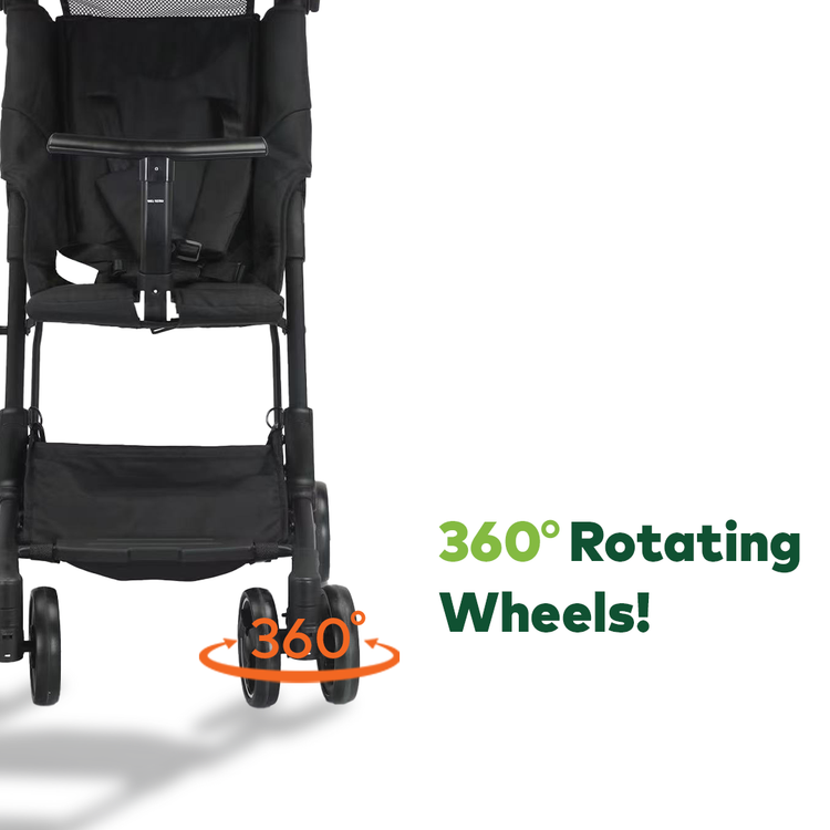 عربة أطفال ليا من جرين ليون، عجلات دوارة 360 درجة وعجلات قفل، مظلة شمسية قابلة للتعديل، ممتصة للصدمات، تصميم قابل للطي، فرامل مزدوجة، سعة تحميل تصل إلى 100 كجم - أسود