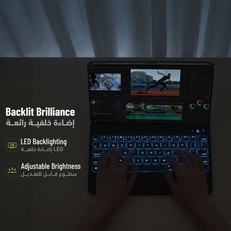 Green Lion Magic Keyboard Case for iPad Pro 11", 10 m Operating Distance, Type-C Charging Port, Pencil Holder - Black