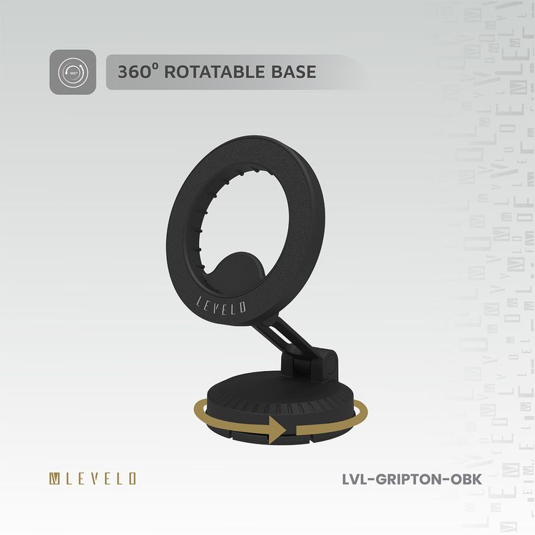 حامل هاتف سيارة Levelo Gripton MagSafe بقوة مغناطيسية قوية، قاعدة دوارة 360 درجة، صغير الحجم وسهل الحمل، متوافق مع MagSafe، تصميم قابل للطي - أسود