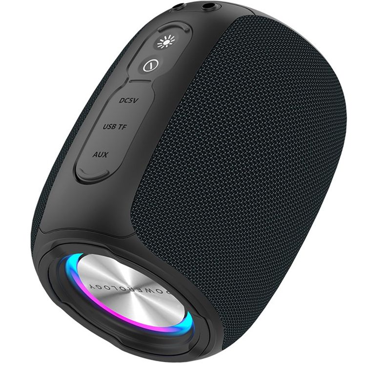 Powerology Ghost Speaker, 5h Playtime, Bluetooth 5.0, 1500mAh Battery Capacity, FM Function, IPX5 Water Resistant, Enhanced Bass - Black