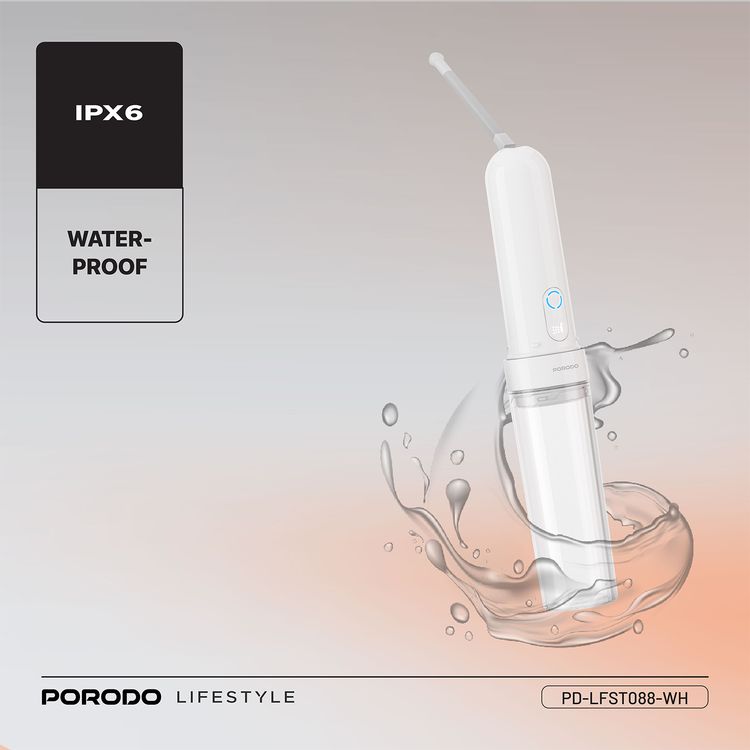 Porodo Lifestyle Electric Travel Bidet with 3 Spray Modes, Smart Memory Recall, Water Bottle Adapter, 180mL Water Reservoir, Waterproof - White 