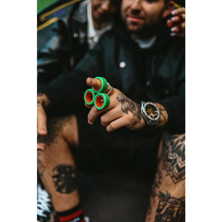 FinGears Magnetic Fidget Rings, Pack of 3, Relieves Stress and Anxiety, Freestyle Magnetic Spinner Ring for Adults, Medium - Orange/Black