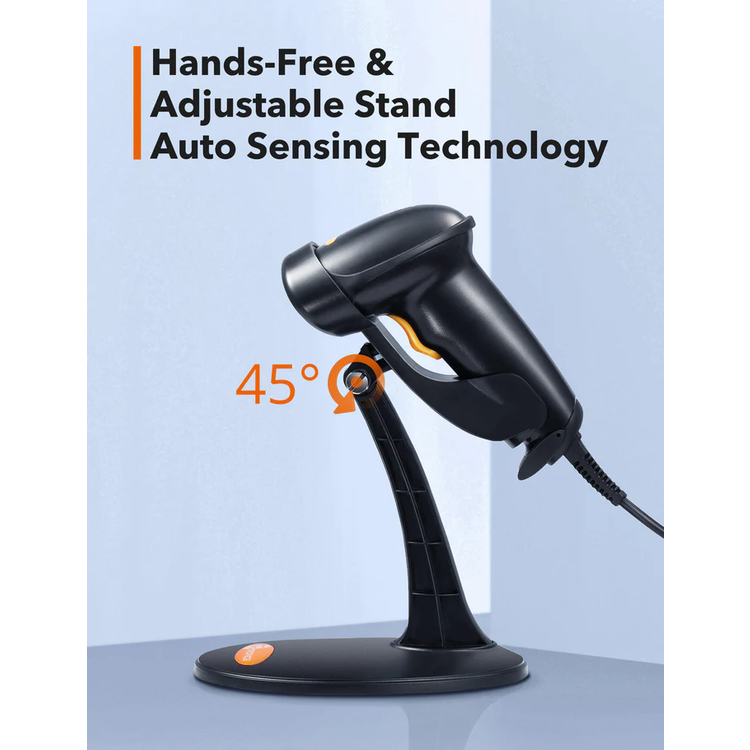 Taotronics USB Barcode Scanner with Auto Sensing Technology, Widely Decode Ability, Ergonomic Design, Plug and Play, 5mil Resolution, 1.5m Cable Length, 100 Scans per Second - Black