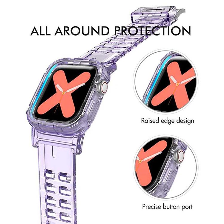 AhaStyle Transparent TPU Watch Band with Rugged Bumper Case Compatible for 38 / 40mm, Fit & Comfortable Replacement Wrist Band, Adjustable Straps - Lavender