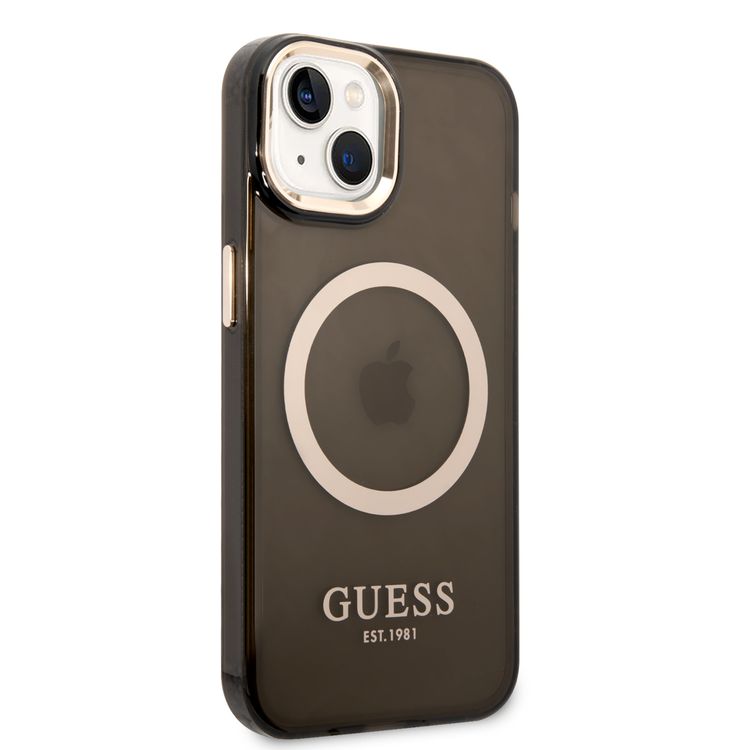Guess Magsafe Case With Translucent Gold Outline - iPhone 14 Plus - Black