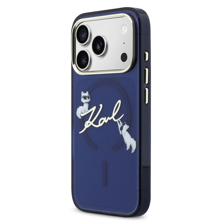 Karl Lagerfeld MagSafe IML Case with Choupette Scripted Logo for iPhone 17 Pro Max, Comfortable Grip, Easy Snap-On, Slim Profile, Durable Material - Blue