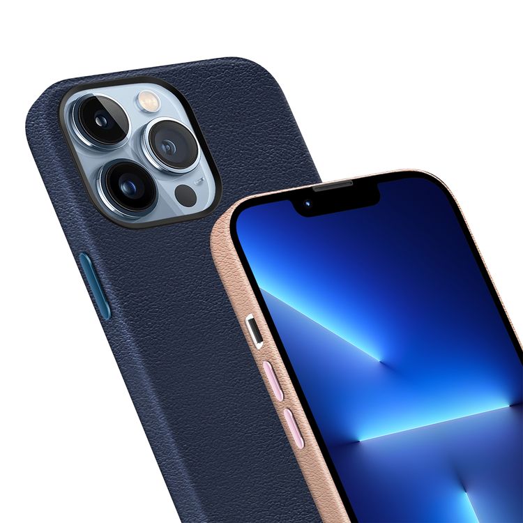 Green Lion Luju MagSafe Leather Case for iPhone 13 Pro ( 6.1 "),  High Classic Design, Easy Access to All Ports, Anti-Scratch, Shock-Absorption & Drop Protection - Blue