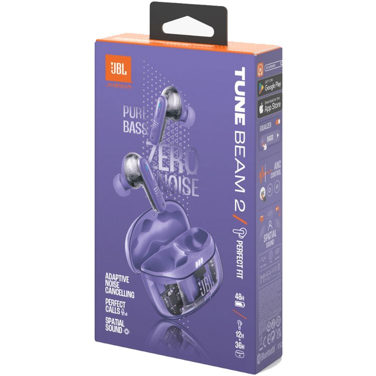 JBL Tune Beam 2 True Wireless Noise Cancelling Earbuds with Multi-Point Connection & Fast Pair Enabled by Google, JBL Headphones App, 48 Hours Battery Life - Ghost Purple