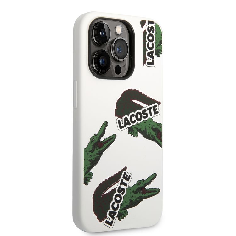 Lacoste Hard Case Liquid Silicone / Microfiber Allover Pattern Compatible with iPhone 14 Pro - White