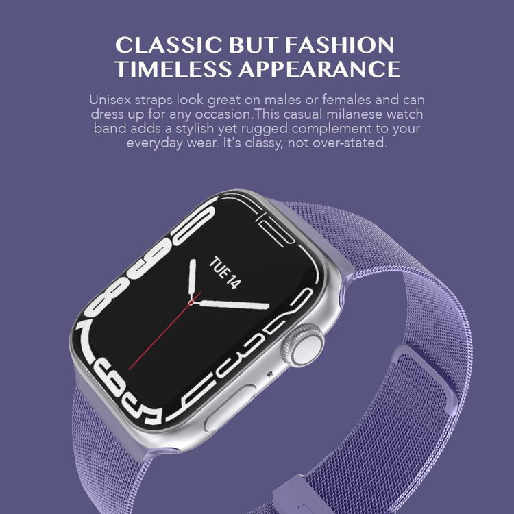 حزام ساعة Levelo Double Milanese لساعة آبل 42/44/45 ملم، مصنوع من الفولاذ المقاوم للصدأ مع مشبك قفل مزدوج قابل للطي، وحزام قابل للتعديل، سهل التركيب - باللون الأرجواني الخزامي.