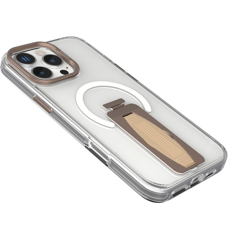 Levelo Morphix MagSafe Grip Case for iPhone 16 Pro Max, Impact Resistant Corners, Metal Camera Ring, Multi Functional Kickstand Premium Bayer TPU, Silicone Grip - Rose Gold Titanium