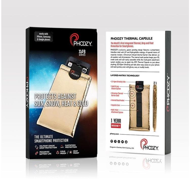 Phoozy XP3 Series Thermal Mobile Phone Case Capsule with Internal Stash Pocket, Insulated Ultra-Slim Weatherproof Pouch, Floating Case Bag, Multi Attachment Strap Gold-Large