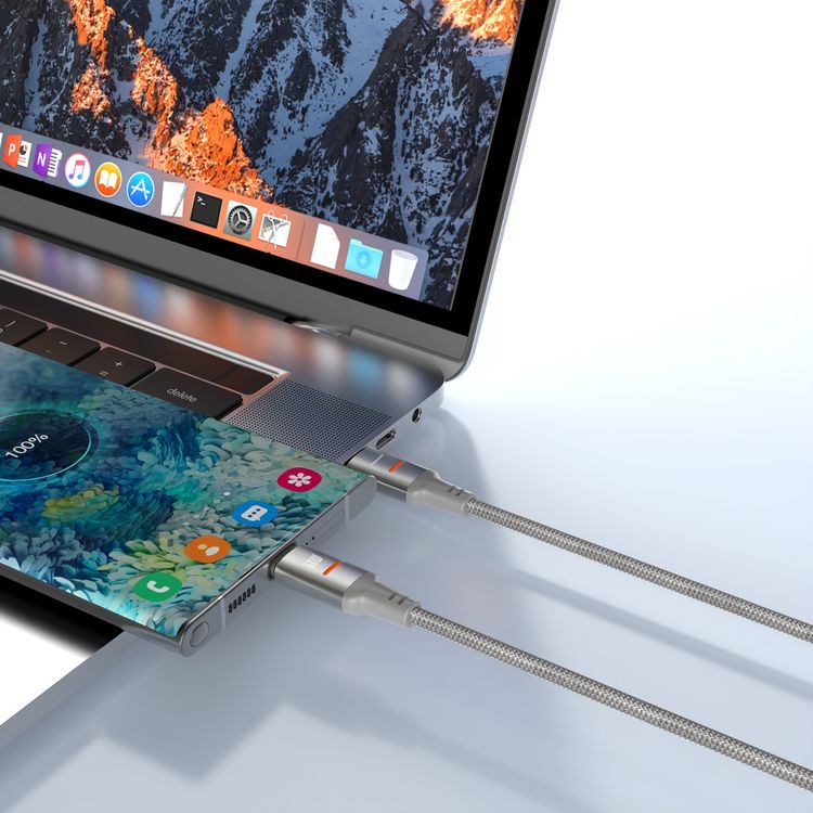 Porodo USB-C to USB-C LED Light Cable with 60W Power Delivery, 480Mbps Transfer Speed, 1.2m Cable Length, Fast Charging & Data Transfer, Braided Wire - Gray