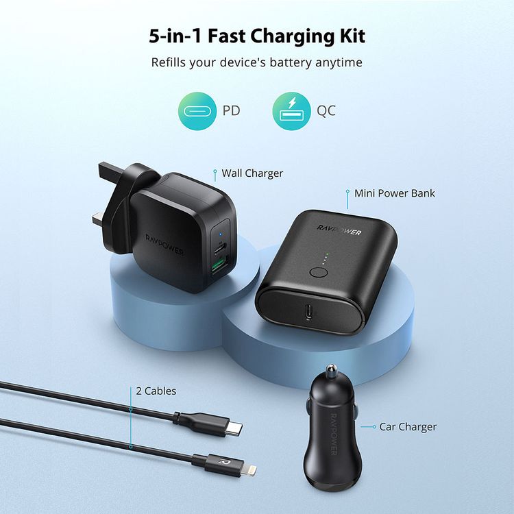 Power Bank RAVPower RP-PB200-BK 5 in 1 PD Pioneer Power Bank Combo - Black