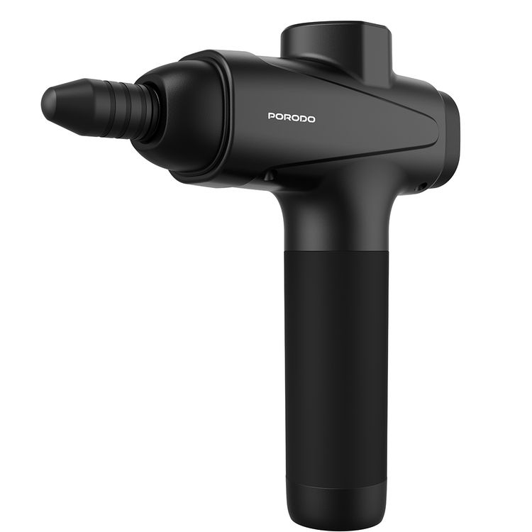 Porodo Multi-Head Relief Deep Massage Gun with Adjustable Massage Intensity, Type-C Fast Charging, Deep Tissue Relief, 30 Speed Levels, LCD Touch Display, 6 Interchangeable Heads, 1500mAh Battery Capacity, 3 Hours  Working Time  - Black