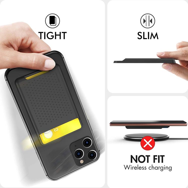 AhaStyle Silicone Card Holder for Smartphone, Phone Back Slot Silicone Wallet Pouch Card ID & Credit Card, Slim Card Holder with iPhone/Android/Samsung Galaxy Black