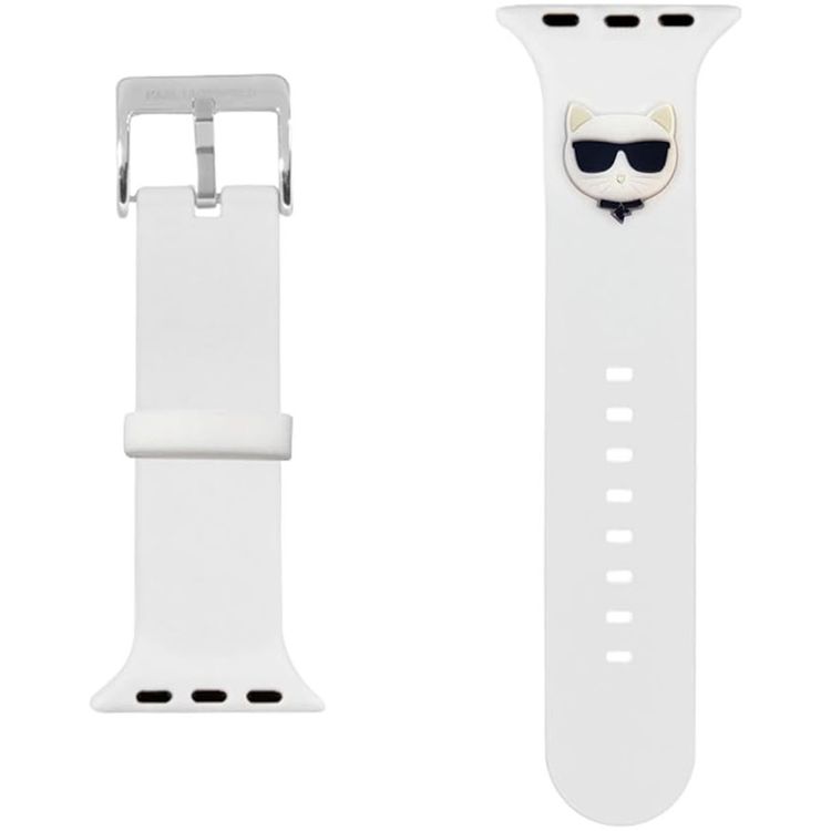 حزام سيليكون من كارل لاغرفيلد مع شعار رأس تشوبيت. متوافق 42/44 ملم - أبيض