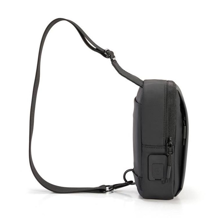 Porodo Lifestyle Sling Bag with Adjustable Shoulder Strap, Durable Material, Smooth Zipper, Type-C Charging Port, PD 20W, Water Resistant - Black / Gray