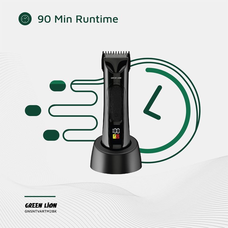 Green Lion Sensetive Area Trimmer 2 with LED Status Indicators, Storage Base, Type-C Charging, 2 Guide Combs, Digital Display, Spot Light, Corded & Cordless - Black
