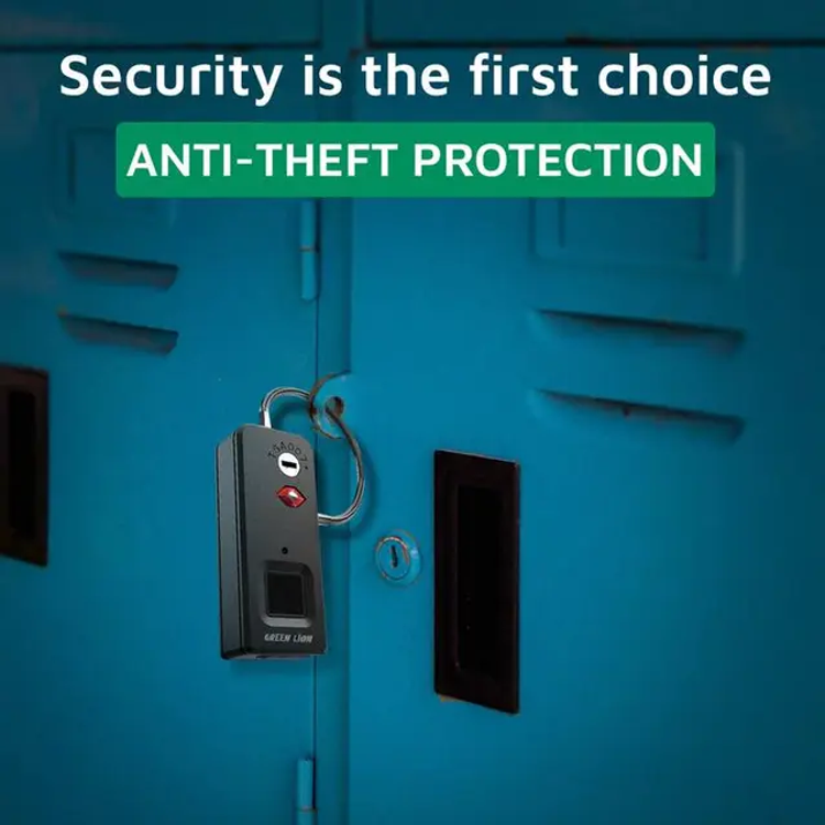 Green Lion Fingerprint Padlock, High-Teach Chip, IP65 Waterproof, Anti-Theft Protection, 10 Fingerprint Storage, Fingerprint 0.5s Unlock - Black