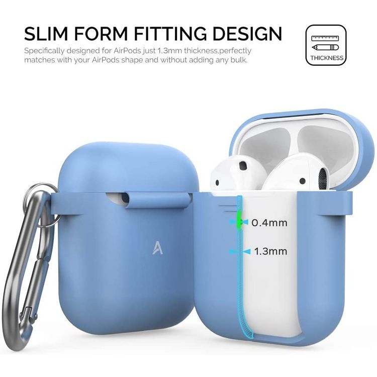 AhaStyle Keychain Silicone Case Compatible w/ Airpods, Premium Silicone, Front LED Visible, Slim Fit, 1.33mm Thickness, Impact Resistant, Drops & Scratch Resistant - Sky Blue
