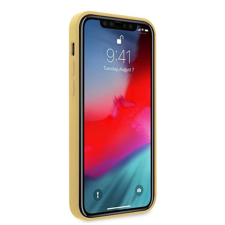 CG Mobile Guess Liquid Silicone Case with Metal Logo Compatible for iPhone 12 / 12 Pro (6.1") Premium Silicone Case, Shock & Scratch Resistant, Easy Access to All Ports - Yellow